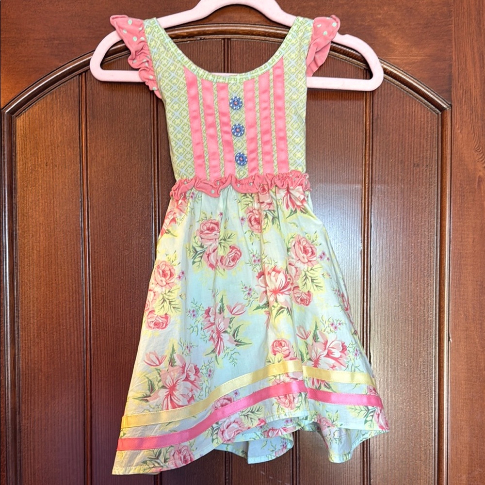 Matilda Jane Floral Pink and Green Kids Dress guc size 2
